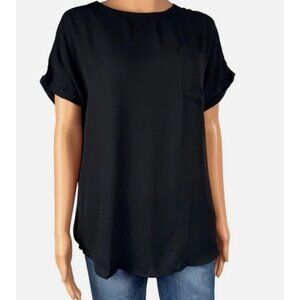 Buffalo David Bitton Women's S Black Short Sleeve Chiffon Blouse  i1720
